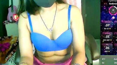 Cute-Tara in Lovense Lovense role-play: Young Indian cam girl with big tits and tight ass gets topless and