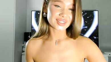 Naughty young babe's deepthroating & ass play with a massive white dildo