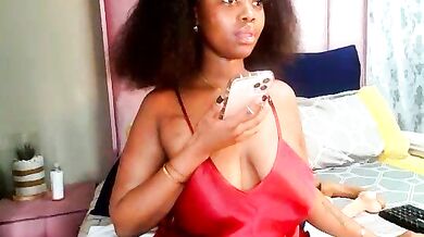 Watch QueenTee23 tease and suck before taking it deep in her young ebony throat