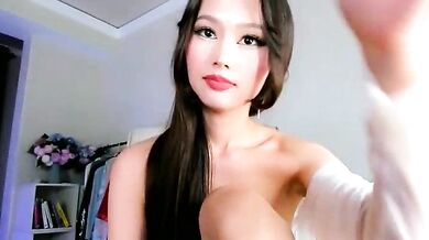 Watch as Asian teen deepthroats & gets creampied by nylon-clad toy