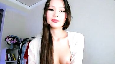 Watch as Asian teen deepthroats & gets creampied by nylon-clad toy