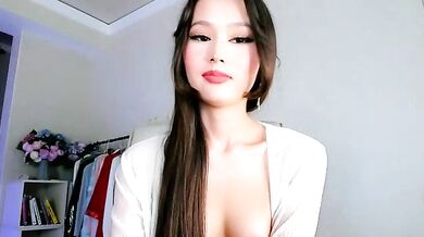 Watch as Asian teen deepthroats & gets creampied by nylon-clad toy