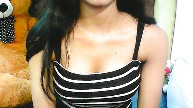 Cute_Sanna gets oiled up & teases with her big tits & black hair in a steamy striptease