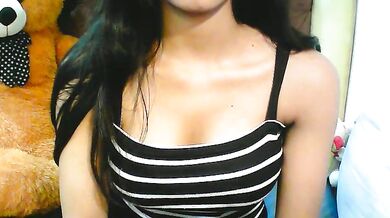 Cute_Sanna gets oiled up & teases with her big tits & black hair in a steamy striptease