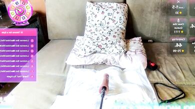 HotBaby666's dirty talk and big tits get her squirting in this white-on-white striptease