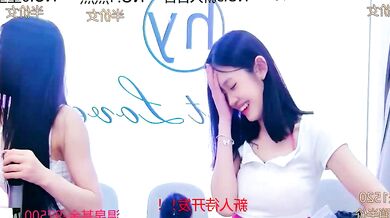 Watch hymsv222by, a hot brunette office babe, flash her shaved pussy and take a big-tits-double-penet