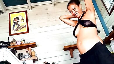 Luna-Natural strips, jerks off, and squirts while getting a petite facial in white lingerie