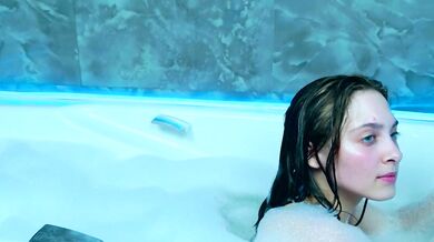 Ravishing shape: Mesmerizing siren rubs her tits while goal is reached!