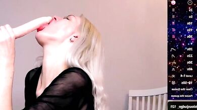 Vittaass goes wild with her middle-priced private cam while giving a sloppy deepthroat and dirty talk to her blonde milfs