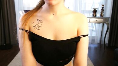 Petite brunette SheenaDrye strips & cooks in the office while getting creampied in doggy-style