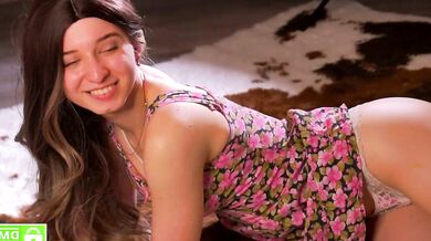 Checkmypeach's hot rear strip tease in hot dildo action