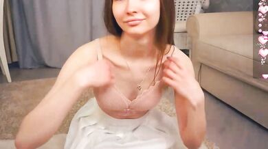 OnaZiroge humiliates herself and gets a hot creampie while riding a big white cock like a cowgirl