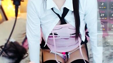 Lucy-Baby520 gives a kinky Asian-young girl an upskirt blowjob and titty-fuck to get her off