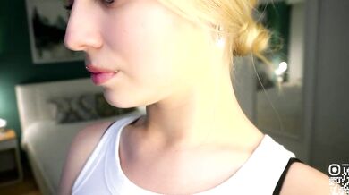 Watch SophieDavise tease & flash in POV cam video, then get a big-nippled facial from a white dude