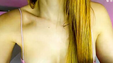 Belochka_a's big tits bounce while she gives a hot, white-blonde-on-blonde dildo-or-v