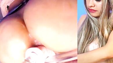 Petite blonde latina Luciana Hunters gets her tight ass drilled hard while getting a rough spanking and anal toy play