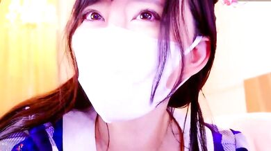 Maii- strips and teases in a kinky Asian cosplay show with double penetration action!