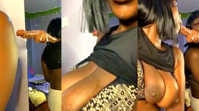 Watch this young ebony babe with tattoos get her pussy and ass upskirt drenched in cum