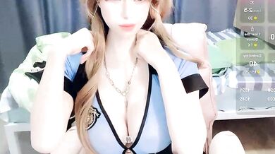 Naughty Asian babe Lei-er strips & teases with her tight pussy in office