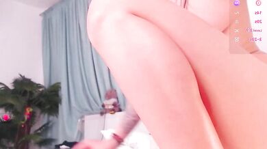 Nylon-clad young babe gets off on topless-show-style action with her toys